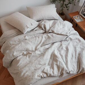 NWT Sijo Organic Linen 3 PC Set  2 Pillowcases and 1 Fitted Sheet Pinstripe Q